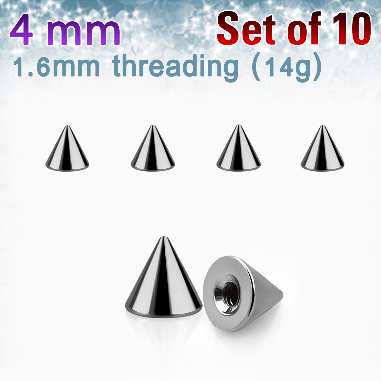 xcon4 pack 10 conos acero quirurgico brillo espejo 4mm rosca al por mayor