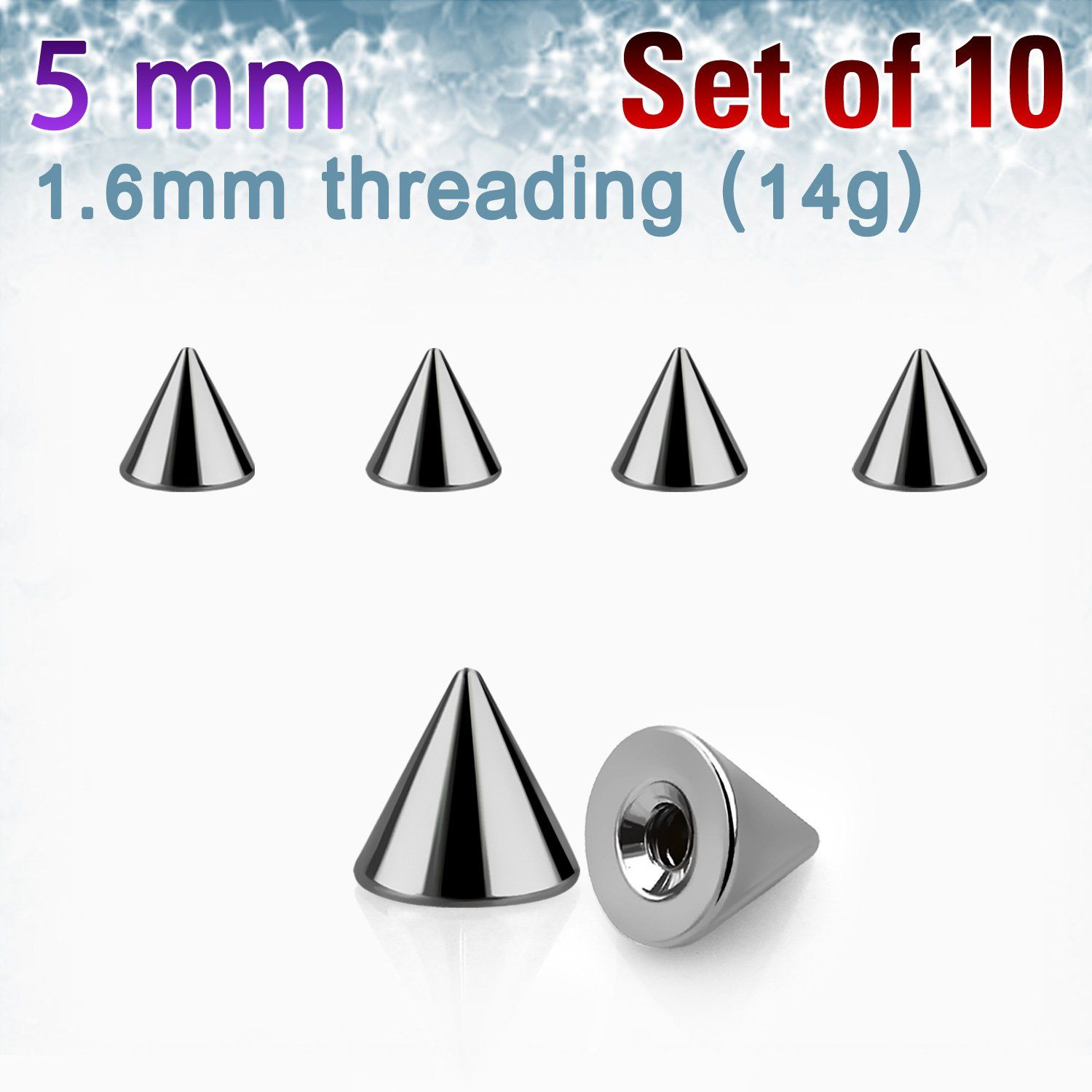 xcon5 pack 10 conos acero quirurgico brillo espejo 5mm rosca venta