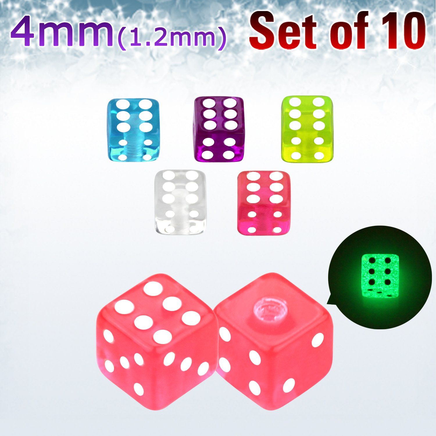 xgldi4s set 10 dados acrilicos brillan oscuridad 4mm rosca mayorista