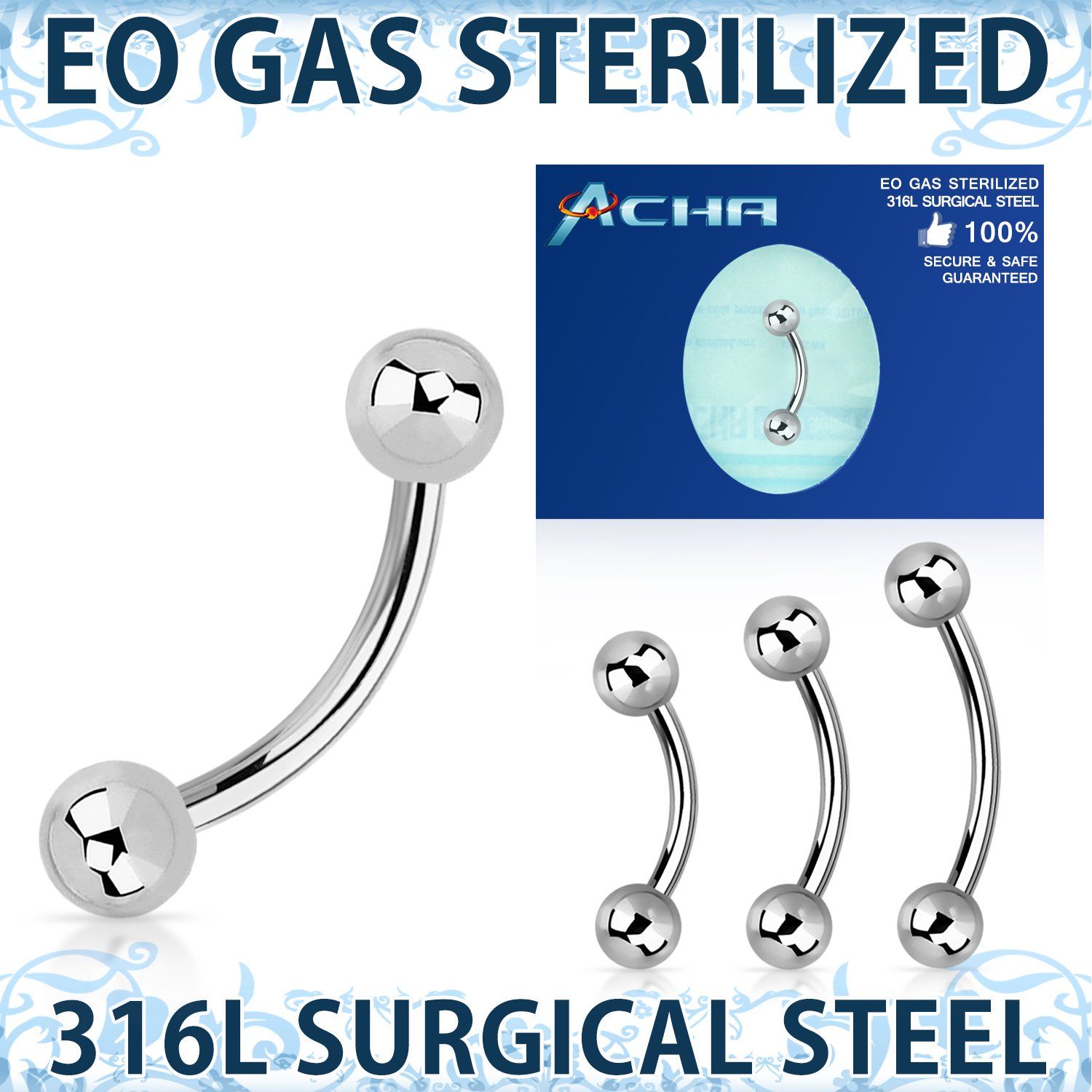 zbneb piercing esterilizado banana ceja acero 316l bolas 3mm al por mayor