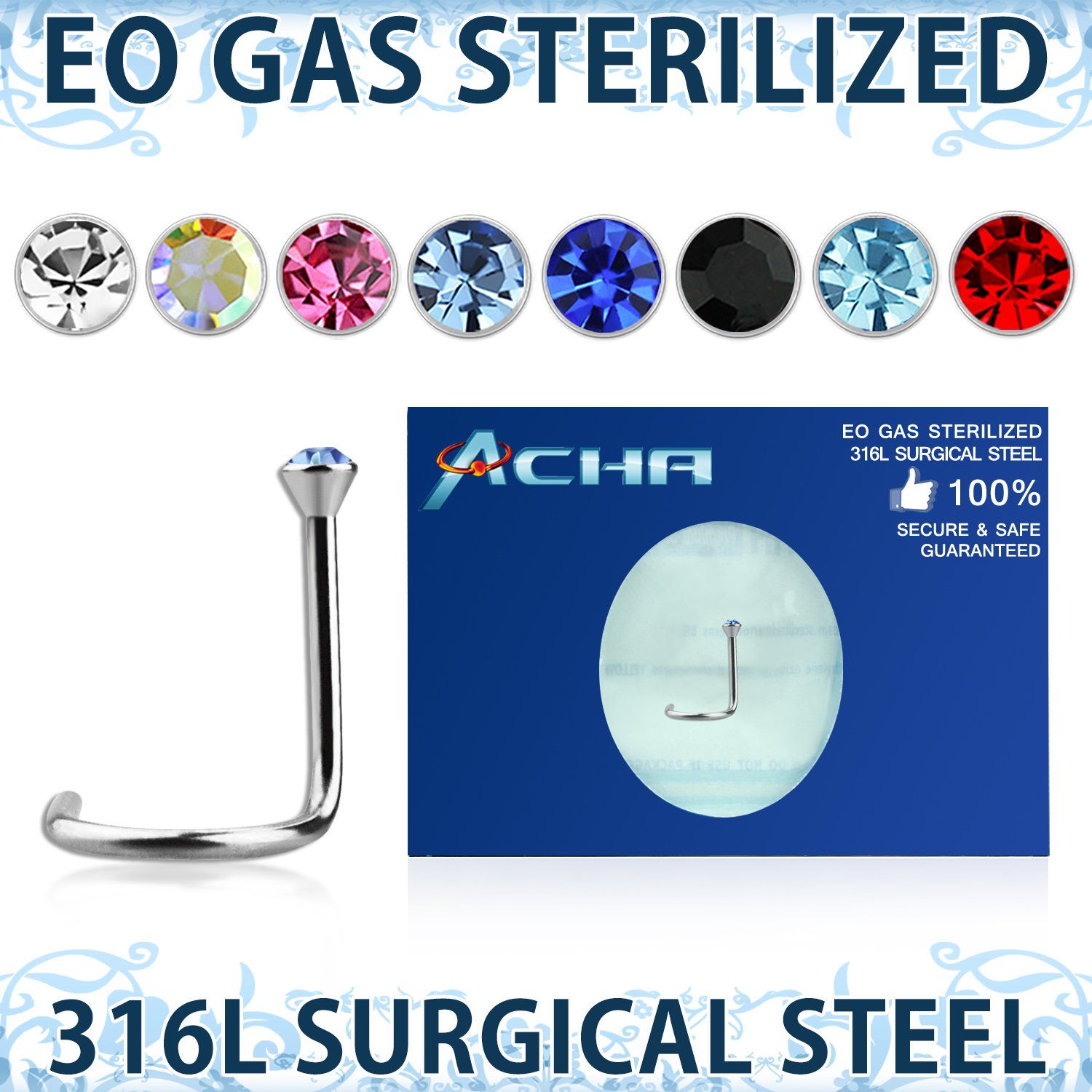znscb sterilized 316l steel nose screw round color crystal