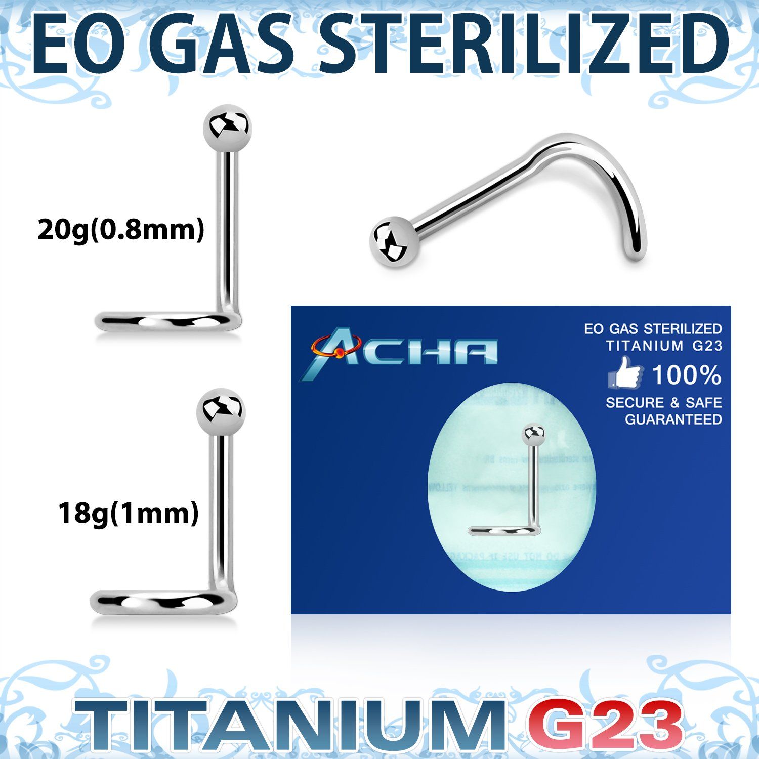 zunsb sterilized titanium g23 nose screw 20g 18g ball top