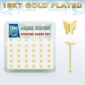 18bbtf36 box w gold plated silver nose bones w flying butterfly