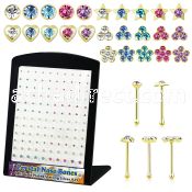 18brmnb 18k gold plated silver nose bones clear display