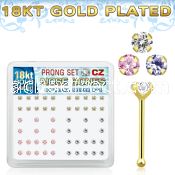 18bz25xm box of gold silver nose bones with 2 5mm prong set cz
