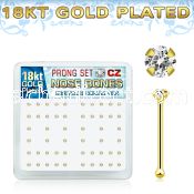 18nbzbc silver nose bone w 1 5mm prong cz 18k gold plating