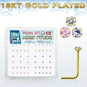 18nszbm silver nose bone w 18k gold plating prong set cz stone