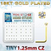 18sz12xc box of gold silver nose studs w 1 25mm clear prong cz