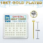 18y14xc gold plated silver bend it nose stud w 2mm crystal tops