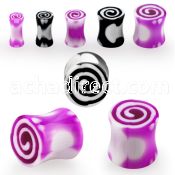 acpd acrylic double flared plug w purple white swirl pattern