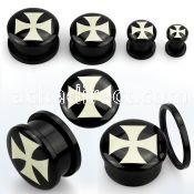 afpj black acrylic screwfit plug with iron cross logo