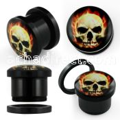 afps black acrylic screwfit plug with diabolic skull logo
