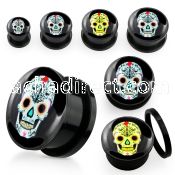 afpz black acrylic screwfit plug with sugar skull logo