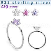agzsm22 silver seamless nose ring 22g star color cz