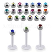 albjb3 bio  flex labret w 3mm steel balls w bezel set crystal
