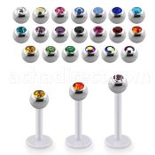 albjb4 bio  flex labret w 4mm steel balls w bezel set crystal