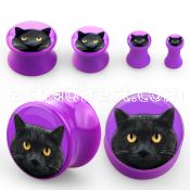 apgcat purple acrylic double flared plug with black cat logo