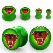 apgdrg poison green acrylic double flare logo plug with dragon