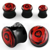 apgii black acrylic double flared plug with red rose logo