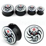 apgvv acrylic double flared plug with skull in tatoo art logo