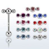 bb3jb 316l steel tongue barbell w 6 4mm tri jewel ball top