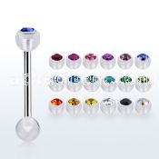 bbajb5 steel tongue barbell w top 5mm acrylic crystal ball