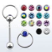 bbcsl 316l steel tongue barbell with jewel ball slave ring
