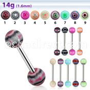 bbdxb 316l steel tongue barbell w acrylic marble swirl ball