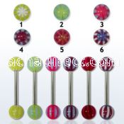 bbdxe steel tongue barbell w two 6mm multi color acrylic balls