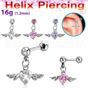 bber1 316l steel helix barbell with dangling crystal heart