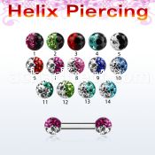 bber23e 316l steel helix eyebrow barbell with 2 color crystal