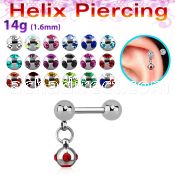 bber46b 316l steel helix barbell w dangling jewel ball