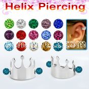 bber69 steel cartilage piercing crown w 2 multi crystal balls