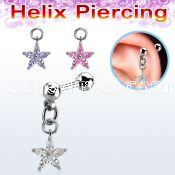 bber77 steel helix barbell w dangling flower w cz petals 