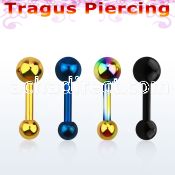 bbert37 anodized 316l steel tragus barbell with 4mm 3mm ball