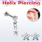 bberv5 316l steel helix barbell dangling 3mm star prong cz