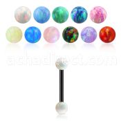 bbetop3 anodized steel barbell w 3mm round synthetic opal ball