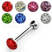 bbfc3x 316l steel tongue barbell with 5 5mm top with crystal