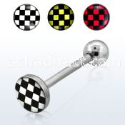 bbfche 316l steel tongue barbell with checkered logo flat top