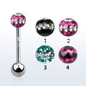 bbfr5d 316l steel tongue barbell with a 5mm tri line crystal
