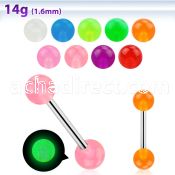 bbgl 316l steel tongue barbell with 6mm luminous ball