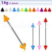 bbivn5 316l steel industrial barbell with a 5mm acrylic uv cone