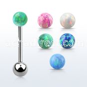 bbop5 316l steel tongue barbell with 5mm synthetic opal ball