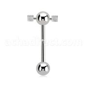 bbspndi steel spinner tongue barbell w two 3mm dices.