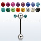 bbspnfr steel spinner tongue barbell w 2 3mm multi crystal balls