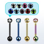bbtc3 anodized 316l steel tongue barbell w jewel plain ball