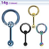 bbtsl anodized 316l steel tongue barbell w ball closure ring
