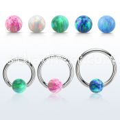 bcr12o5 316l steel ball closure ring 12g 5mm synthetic opal ball