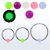 bcrgl5l xxl 316l steel bcr, 14g w 5mm glow in the dark ball