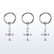 bcrsz14s steel bcr 1.2mm w a cross w tiny cz stone in the center